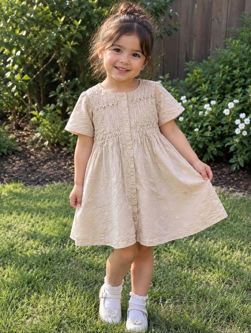 Zara Cream Girls' Button-Front Dress - 2-3 Years
